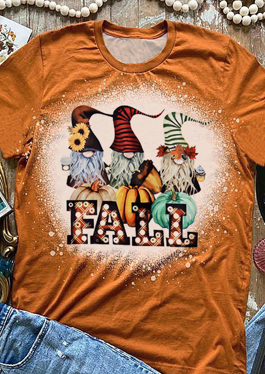 T-shirts Tees Pumpkin Fall Elves Short Sleeve T-Shirt Tee in Orange. Size: S,M,XL