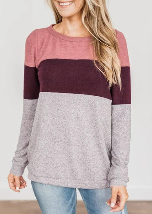 Striped Color Block Long Sleeve Blouse