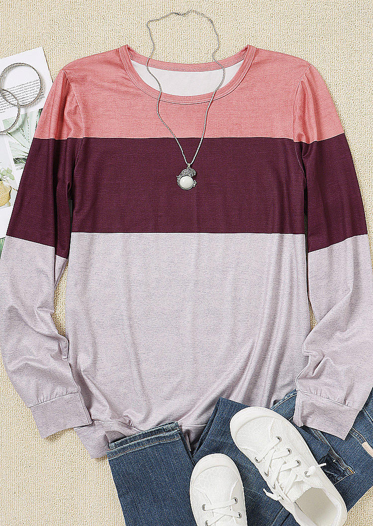 Striped Color Block Long Sleeve Blouse