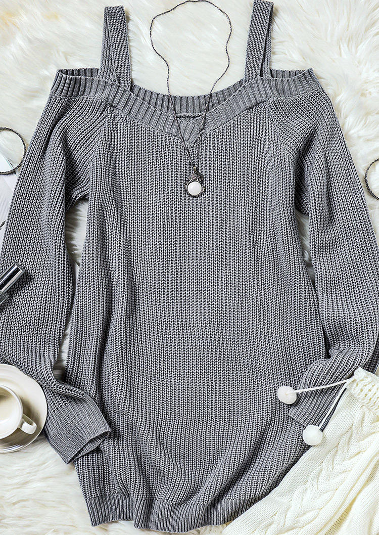 

Mini Dresses Cold Shoulder Long Sleeve Sweater Mini Dress in Gray. Size: ,M,L