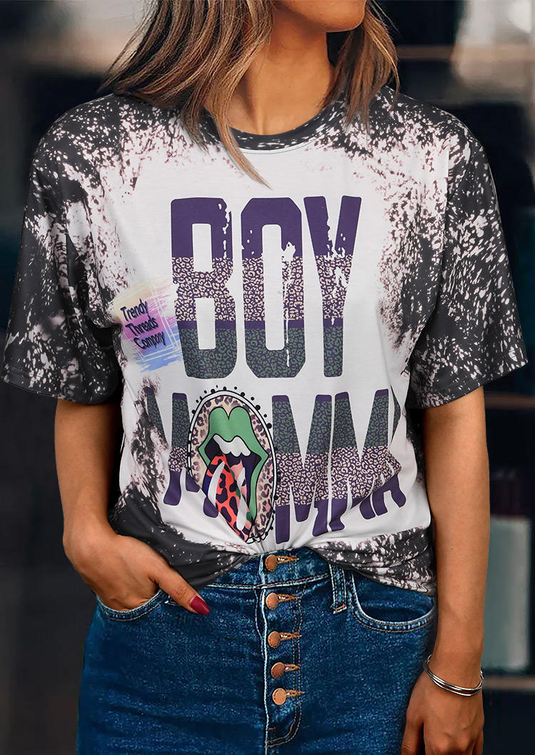 

T-shirts Tees Boy Momma Lips Leopard Bleached T-Shirt Tee in Gray. Size