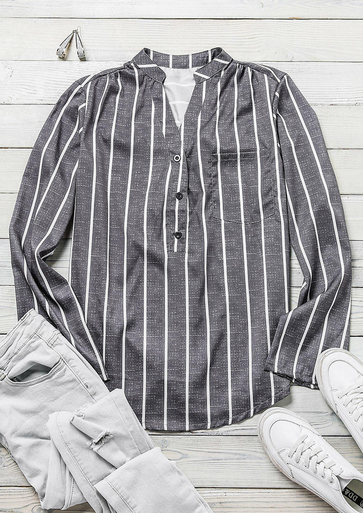 

Shirts Striped Button Long Sleeve Shirt in Gray. Size