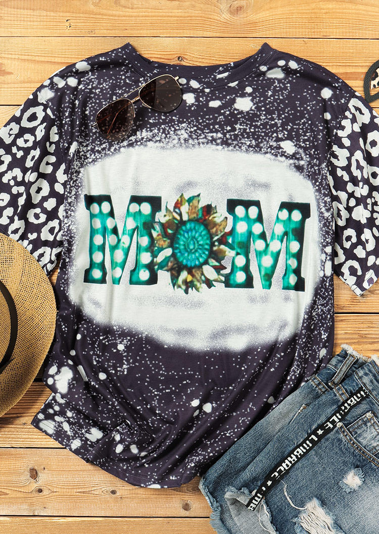 

T-shirts Tees Mom Leopard Sunflower Bleached T-Shirt Tee in Dark Grey. Size