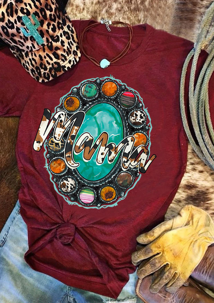 

T-shirts Tees Mama Turquoise Leopard Western T-Shirt Tee in Burgundy. Size: ,XL