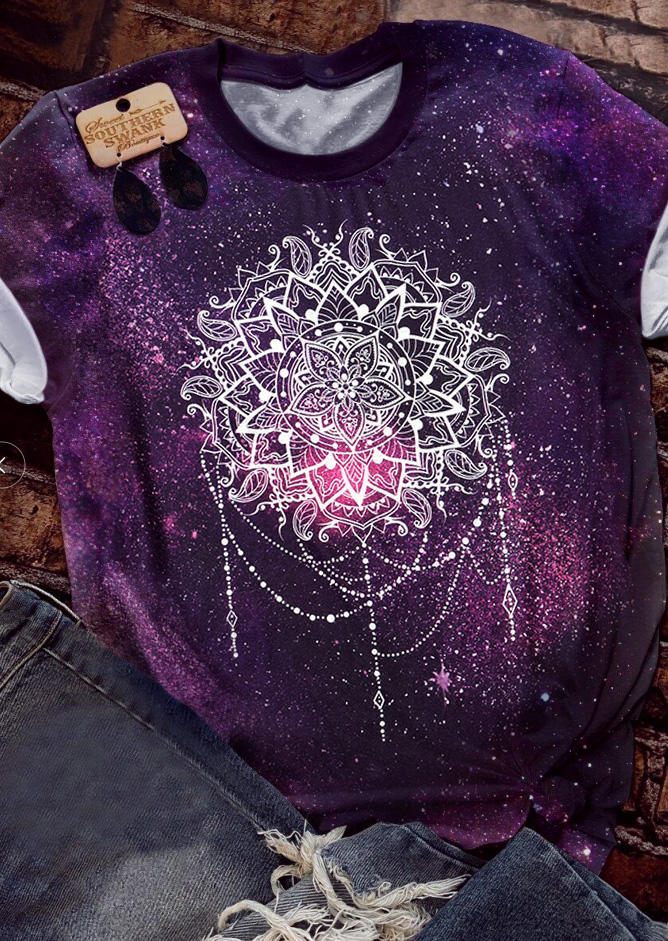 

T-shirts Tees Mandala Starry Sky Bleached T-Shirt Tee in Purple. Size