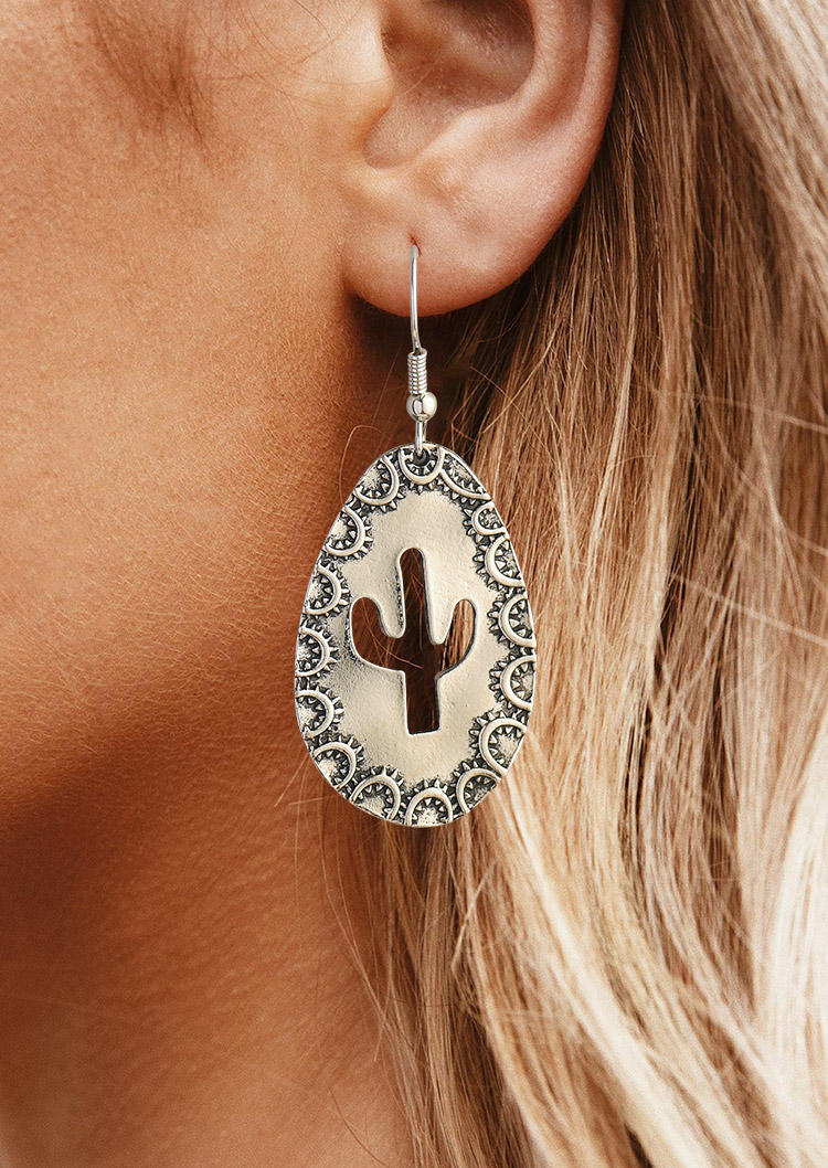 

Earrings Cactus Hollow Out Water Drop Earrings in Silver. Size