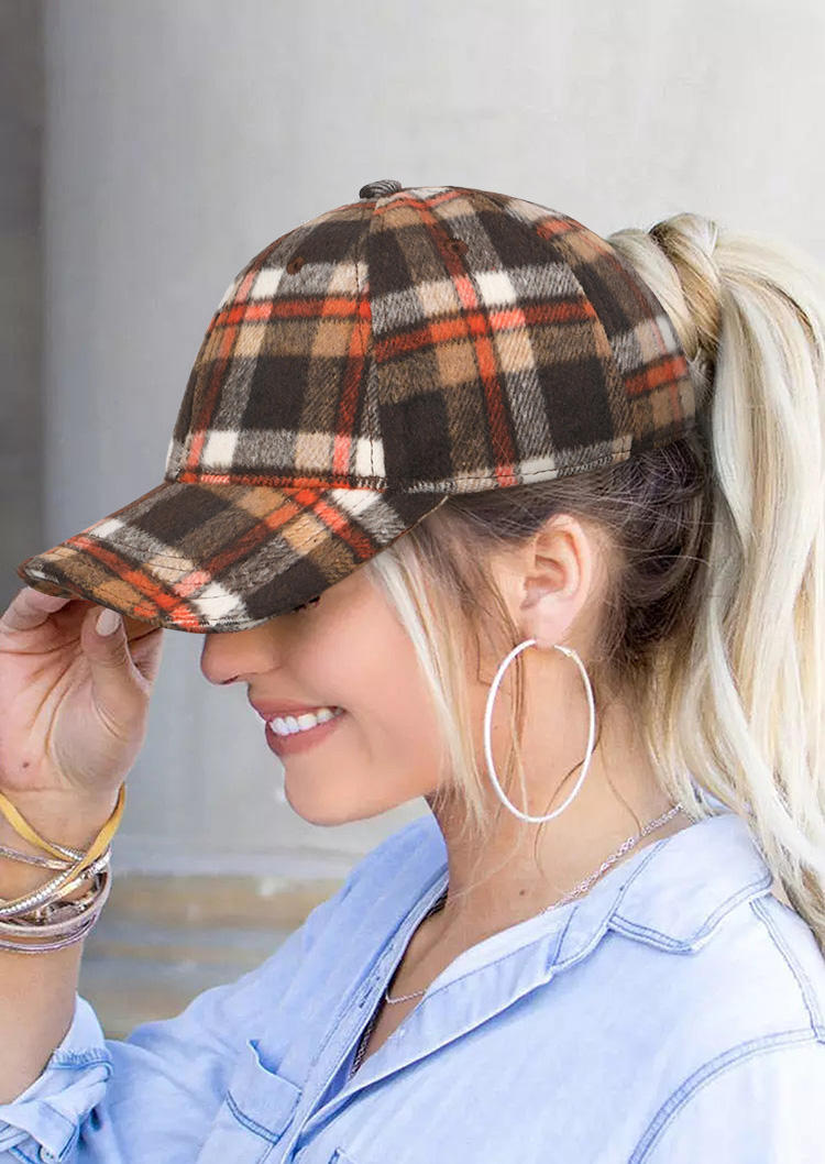 

Hats Plaid Hollow Out Warm Baseball Cap in Yellow,Khaki. Size
