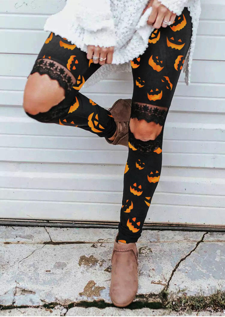 

Leggings Halloween Hollow Out Lace Splicing Skinny Leggings in Multicolor. Size: ,M,L,XL