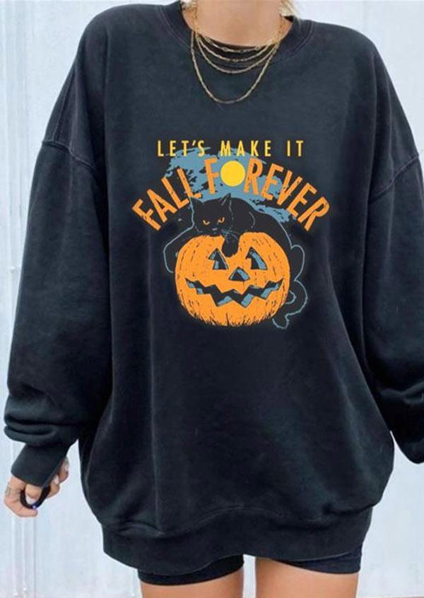 Fall Forever Halloween Pumpkin Cat Sweatshirt - Black