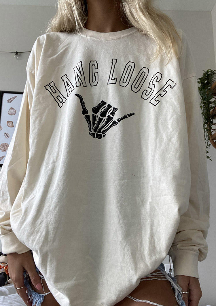 Sweatshirts Hang Loose Skeleton Hand Sweatshirt - Beige in Apricot. Size: L,M