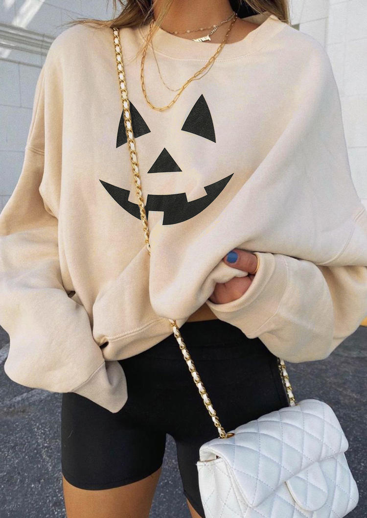 

Sweatshirts Halloween Pumpkin Face Drop Shoulder Sweatshirt in Beige. Size: ,M