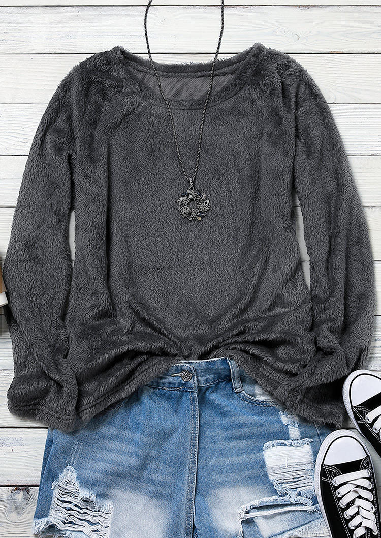 Blouses Long Sleeve O-Neck Blouse in Gray. Size: L