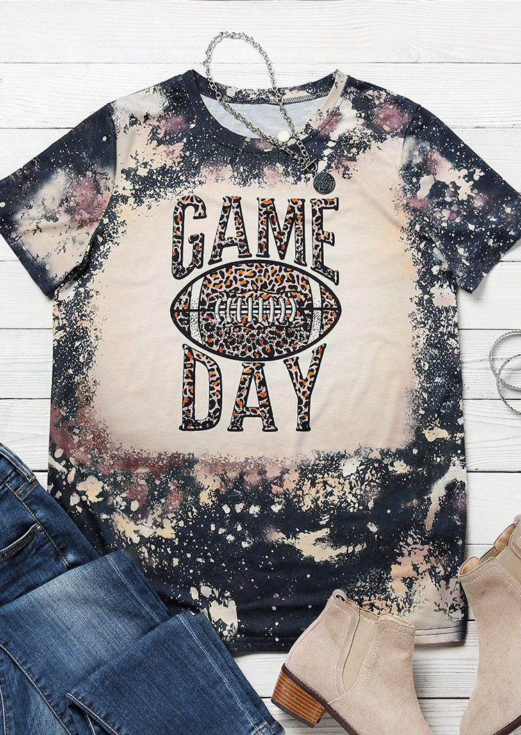 T-shirts Tees Game Day Leopard Football Bleached T-Shirt Tee - Dark Grey in Gray. Size: L,M,S,XL