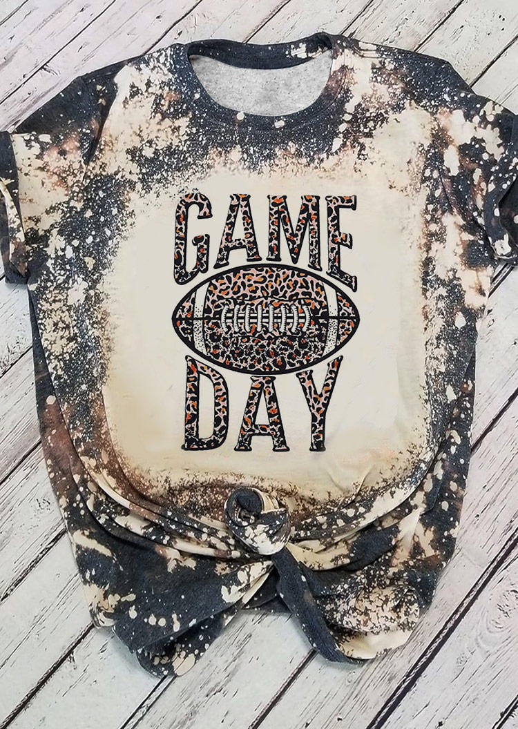 

T-shirts Tees Game Day Leopard Football Bleached T-Shirt Tee - Dark Grey in Gray. Size