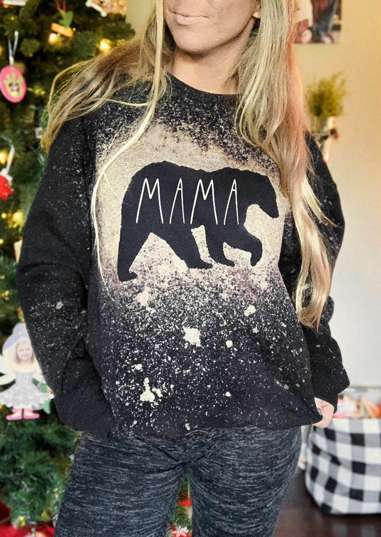 Sweatshirts Mama Bear Bleached Long Sleeve Sweatshirt in Black. Size: S,M