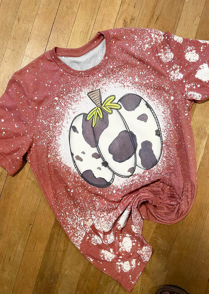 Thanksgiving Pumpkin Bleached T-Shirt Tee - Cameo Brown