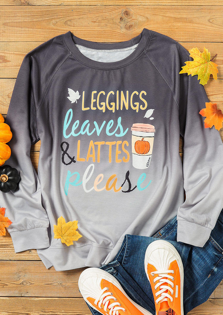 Sweatshirts Leggings Leaves Lattes Please Pumpkin Gradient Sweatshirt in Gray. Size: S,M