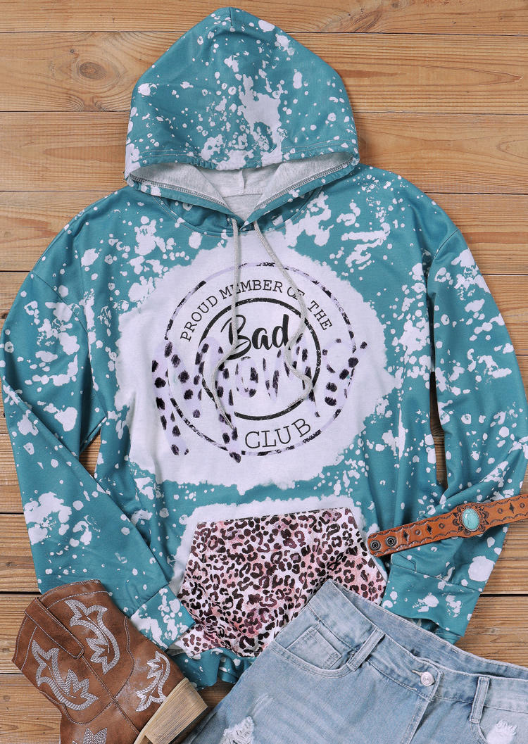 

Hoodies Mama Leopard Kangaroo Pocket Bleached Hoodie in Cyan. Size
