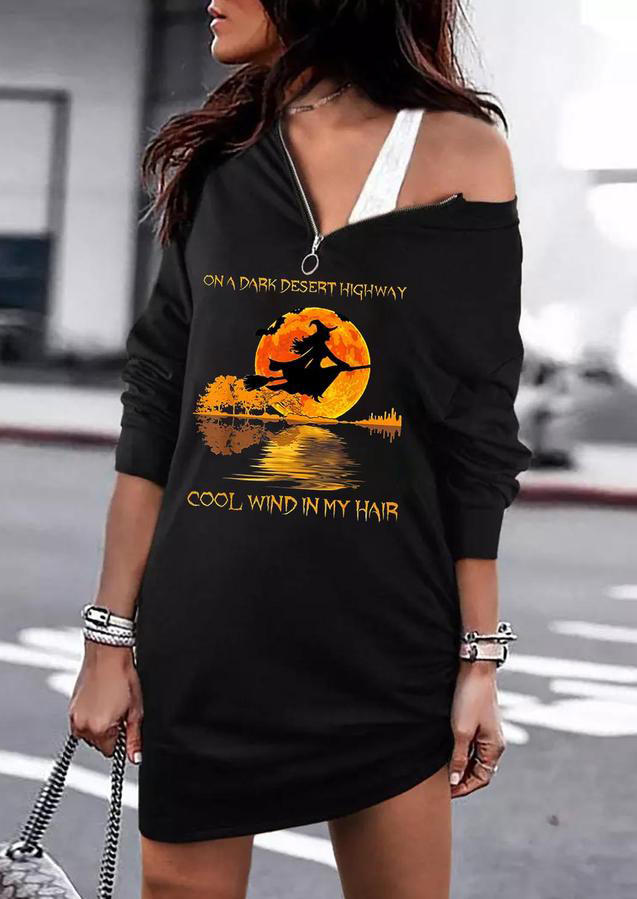 

Mini Dresses Halloween On A Dark Desert Highway Witch Mini Sweatshirt Dress in Black. Size: ,M,L,XL