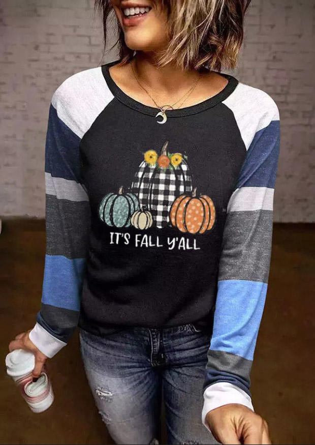 

T-shirts Tees It' Fall Y'all Plaid Pumpkin Striped T-Shirt Tee in Multicolor. Size: ,M,L,XL