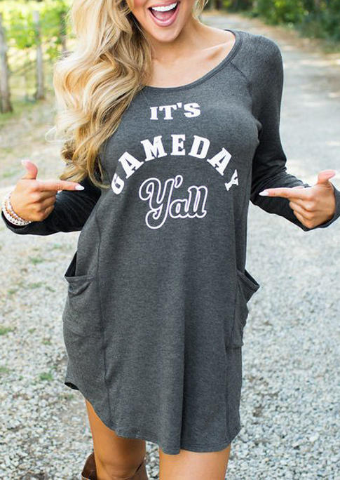 

Mini Dresses It' Game Day Y'all Pocket Mini Dress in Dark Grey. Size: ,M,L,XL