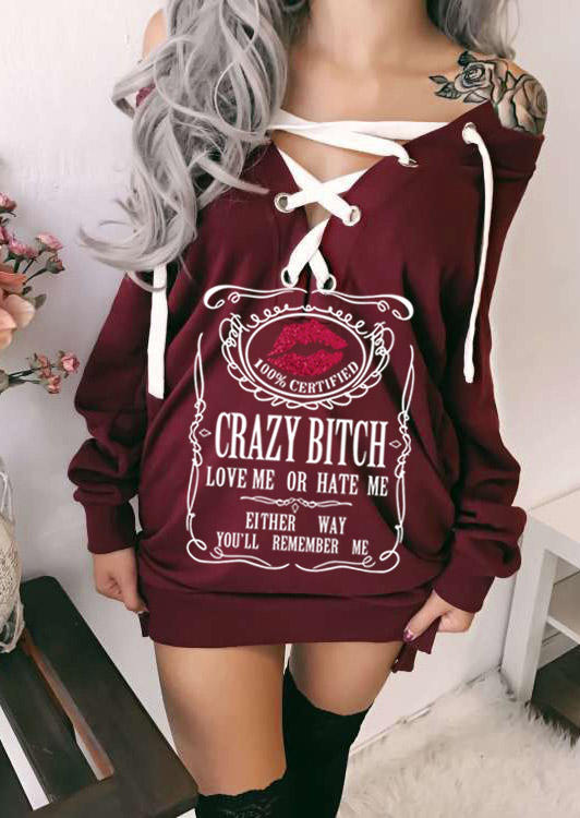 

Mini Dresses Crazy B!tch Love Me Or Hate Me Lips Mini Dress in Burgundy. Size