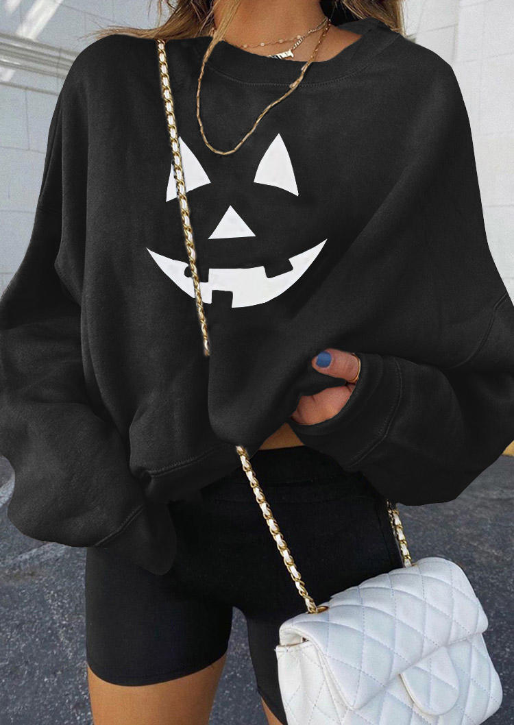 

Sweatshirts Halloween Pumpkin Face Drop Shoulder Sweatshirt in Black. Size