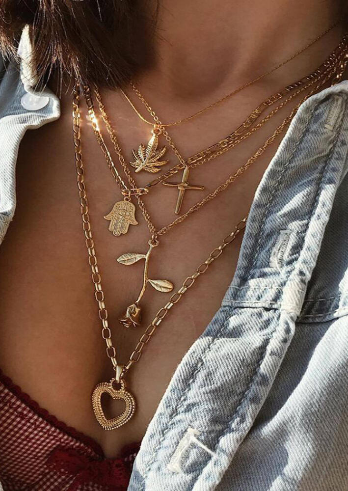 

Necklaces Multi-Layered Maple Leaves Rose Cross Necklace in Gold. Size