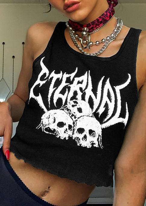 

Crop Tops Halloween Eternal Skull Crop Tank Top in Black. Size: ,M,L