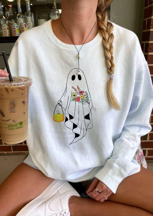

Sweatshirts Halloween Ghost Pumpkin Floral Sweatshirt in White. Size: ,M,L,XL