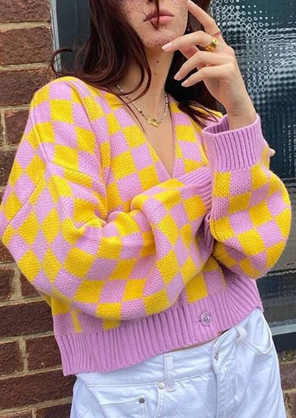 

Sweaters Rhombus Button Drop Shoulder Cardigan Sweater in Yellow. Size: ,M,L