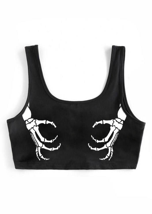 

Crop Tops Halloween Skeleton Hand Crop Tank Top in Black. Size: ,M,L,XL