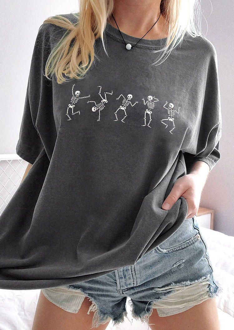 

T-shirts Tees Dancing Skeleton O-Neck T-Shirt Tee in Gray. Size