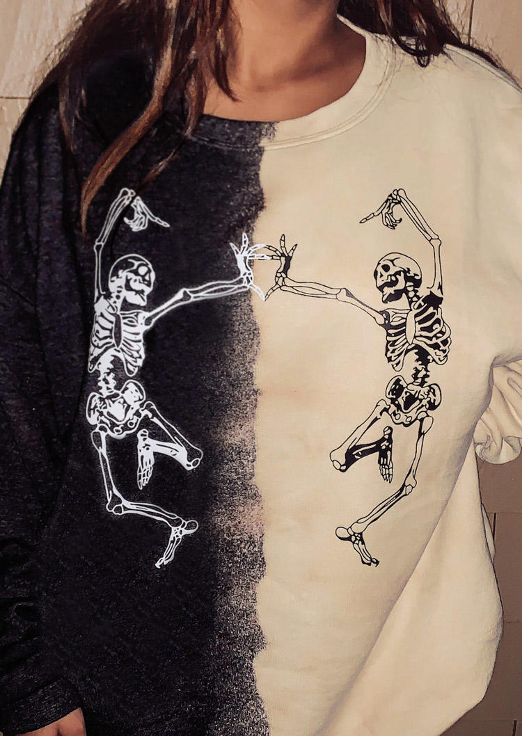 

Sweatshirts Halloween Dancing Skeleton Yin Yang Bleached Sweatshirt in Multicolor. Size: ,M,L,XL