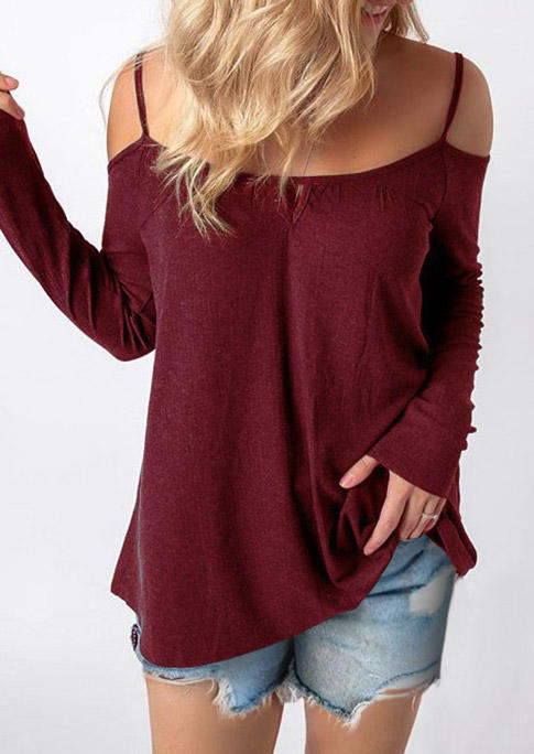 

Blouses Hollow Out Spaghetti Strap Blouse in Burgundy. Size