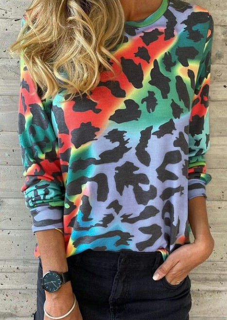 Colorful Leopard Long Sleeve Blouse