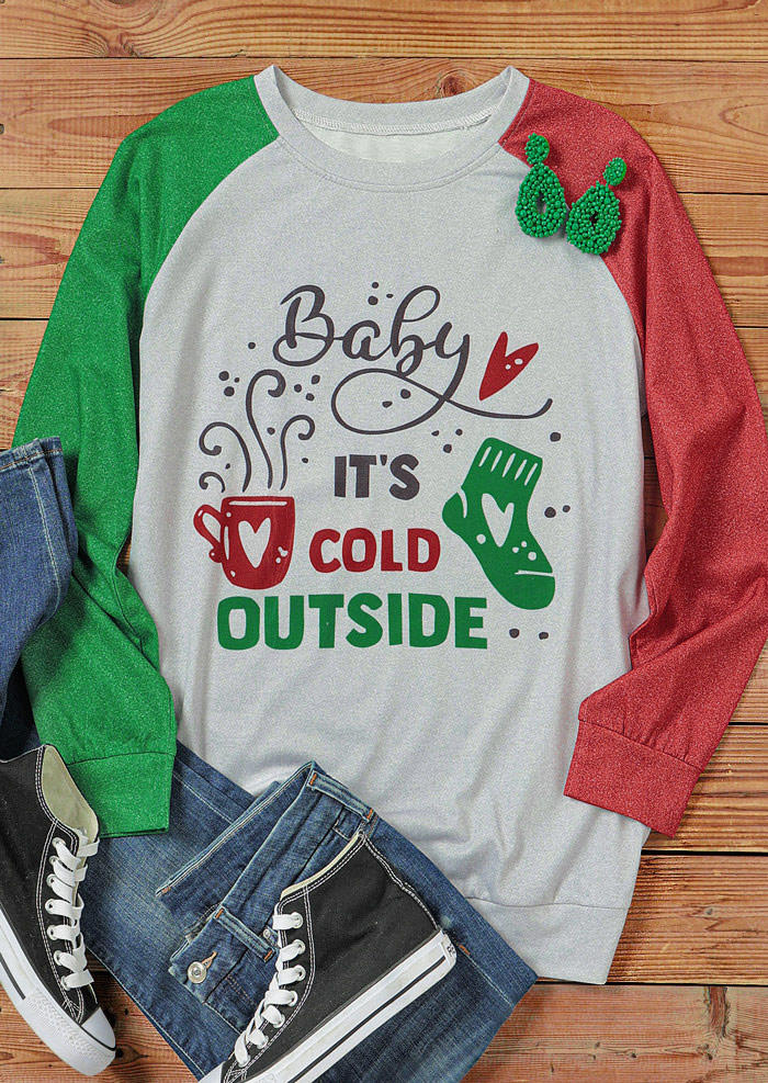 T-shirts Tees Baby It's Cold Outside Heart Raglan Sleeve T-Shirt Tee in Light Grey. Size: M,L,XL