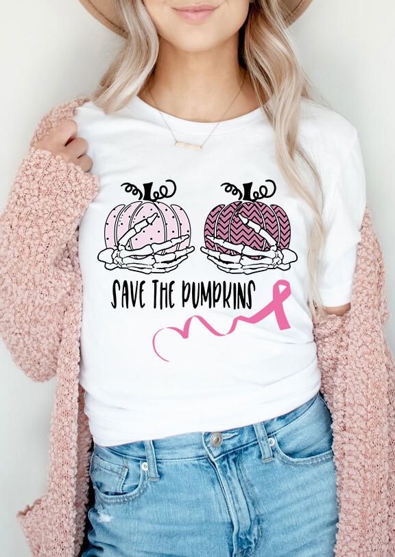 

T-shirts Tees Save The Pumpkin Skeleton Hand T-Shirt Tee in White. Size
