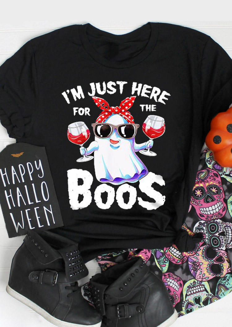I'm Just Here For The Boos Wine Ghost T-Shirt Tee - Black