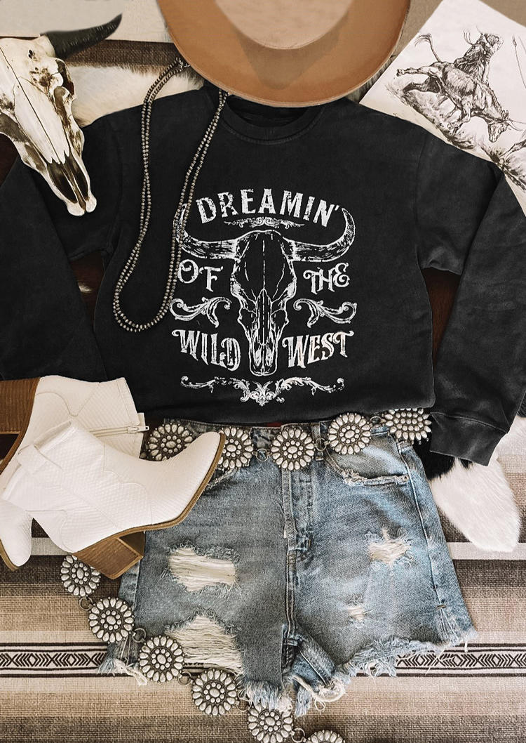 

Sweatshirts Dreamin Of The Wild West Steer Skull Sweatshirt in Black. Size