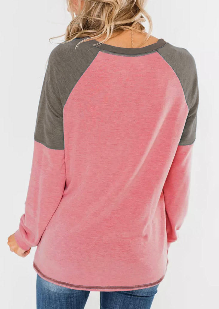 

Blouses Color Block Long Sleeve O-Neck Blouse in Watermelon Red. Size: ,L