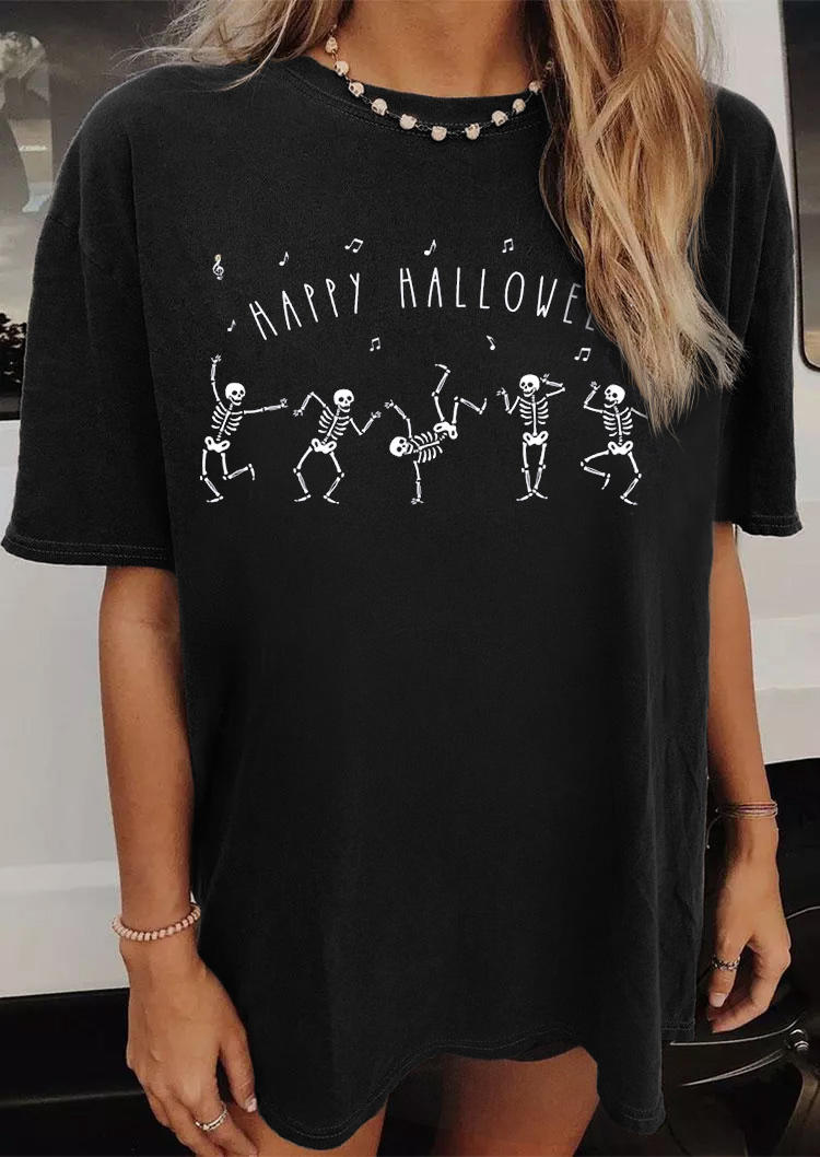 

T-shirts Tees Dancing Skeleton Happy Halloween T-Shirt Tee in Black. Size: ,L