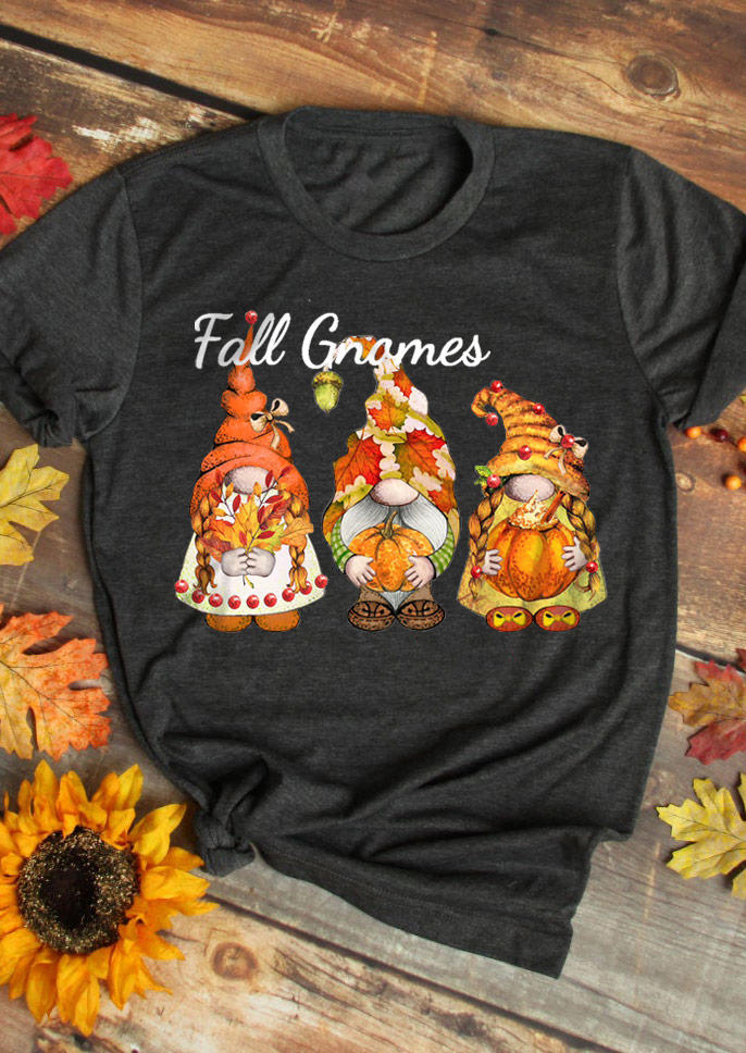 

T-shirts Tees Fall Gnomes Pumpkin O-Neck T-Shirt Tee in Dark Grey. Size