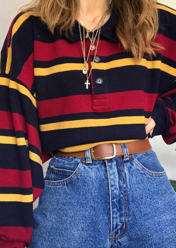 

Sweaters Coloful Striped Button Long Sleeve Sweater in Stripe. Size: ,M,L,XL