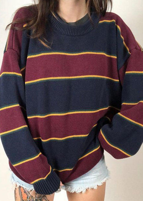 

Sweaters Striped Color Block O-Neck Long Sleeve Sweater in Stripe. Size: ,M,L,XL