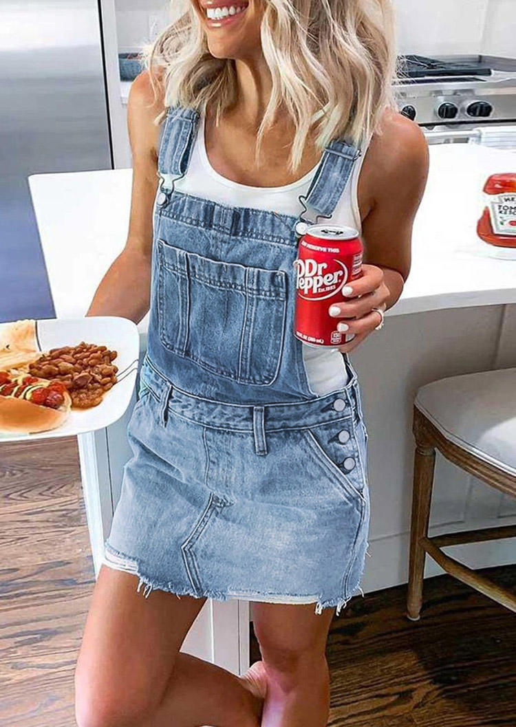 

Mini Dresses Camouflage Pocket Denim Overall Mini Dress in Camouflage. Size