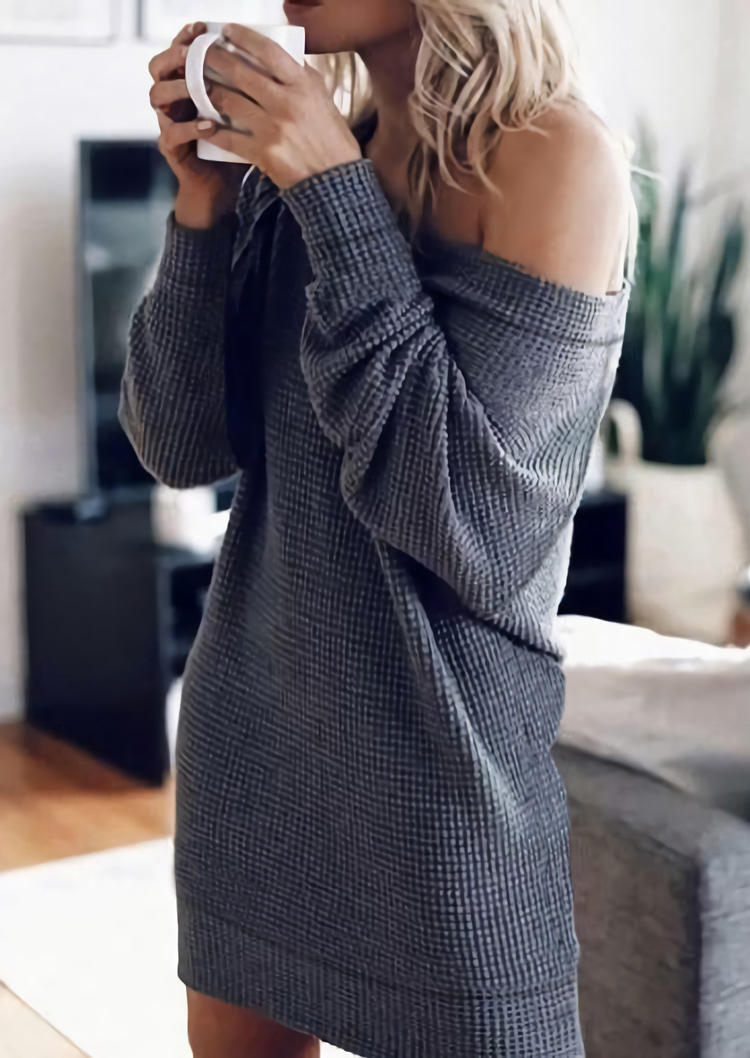 

Mini Dresses Waffle Slash Neck Long Sleeve Mini Dress in Dark Grey. Size: ,XL