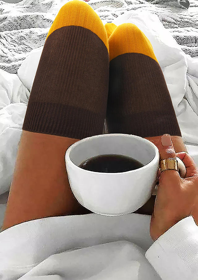 

Knee-High Socks Color Block Warm Thigh-High Socks in Yellow. Size