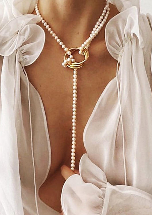 

Necklaces Pearl Geometric Alloy Retro Necklace in Gold. Size