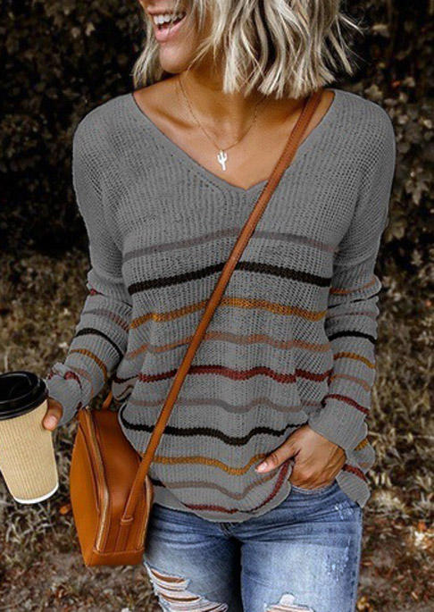 

Sweaters Colorful Striped Long Sleeve Sweater in Gray. Size